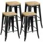 ZENY Set of 4 Metal Bar Stools 26'' Counter Height with Wooden Seat Stackable Indoor/Outdoor Barstools, 330 lbs Capacity