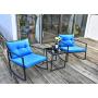 Grepatio 3 Piece Rocking Bistro Set, Modern Wicker Patio Furniture Sets, Outdoor Rattan Chair Conversation Sets with Coffee Table for Yard and Bistro (D: Brown and Blue)