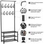 Yaheetech Hall Tree Metal Entryway 18 Hooks Coat Rack with 3-Tier Shoe Rack Bench Hat Umbrella Stand Hallway Organiser,Entryway Bench with Coat Rack Black