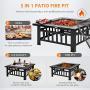VIVOHOME 32 Inch Heavy Duty 3 in 1 Metal Square Patio Firepit Table BBQ Garden Stove with Spark Screen Cover Log Grate and Poker for Outside Wood Burning and Drink Cooling