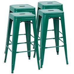 Furmax 30 Inches Metal Bar Stools High Backless Stools Indoor Outdoor Stackable Kitchen Stools Set of 4 (Green)