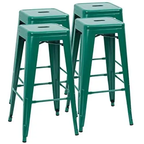 Furmax 30 Inches Metal Bar Stools High Backless Stools Indoor Outdoor Stackable Kitchen Stools Set of 4 (Green)