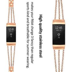 fastgo Compatible for Fitbit Charge 4 Charge 3 and Charge 3 SE Bands,Premium Stainless Steel Replacement Wristbands Classy Sport Bracelet Band for Women and Girls (Rose Gold)