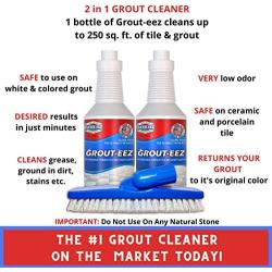 IT JUST WORKS! Grout-Eez Super Heavy Duty Tile & Grout Cleaner and whitener. Quickly Destroys Dirt & Grime. Safe For All Grout. Easy To Use. 2 Pack With FREE Stand-Up Brush. Clean-eez