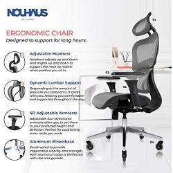 NOUHAUS Ergo3D Ergonomic Office Chair - Rolling Desk Chair with 3D Adjustable Armrest, 3D Lumbar Support and Blade Wheels - Mesh Computer Chair, Gaming Chairs, Executive Swivel Chair (Gray)