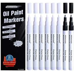 Oil Paint Markers,8Pack (6Pack White and 2Pack Black)0.7mm Medium Tip Paint Pens High Volume Ink Water and Fade Resistant for Rock Painting-Stone, Ceramic, Metal, Glass, Wood, Fabric by miaosun.