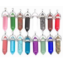 Chenkou Craft Assorted 40pcs Artificial Stone Bullet Shape Healing Pointed Chakra Beads Crystal Stone Charms Pendants for Necklace Jewelry Making Gift