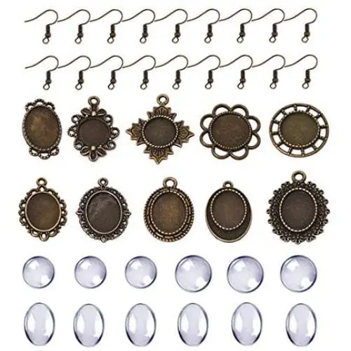 DROLE Dangle Cabochon Earrings Setttings Kit-60Pcs Metal Earring Pendant Bezel 60Pcs Glass Dome Tiles and 100Pcs Earring Wire Hooks for DIY Earring Making Antique Bronze Total 220Pcs DROLE Dangle Cabochon Earrings Setttings Kit-60Pcs Metal Earring Pendant Bezel 60Pcs Glass Dome Tiles and 100Pcs Earring Wire Hooks for DIY Earring Making Antique Bronze Total 220Pcs