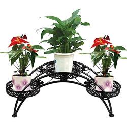 DAZONE Arch Plant Stand Metal Patio Stand Rack with 3 holder (Black)