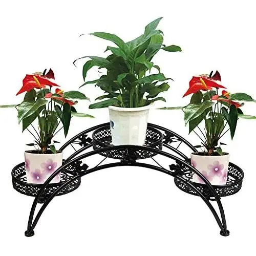 DAZONE Arch Plant Stand Metal Patio Stand Rack with 3 holder (Black) DAZONE Arch Plant Stand Metal Patio Stand Rack with 3 holder (Black)
