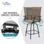 PHI VILLA Swivel Bar Stools Outdoor Kitchen Bar Height Patio Chairs Padded Sling Fabric, All-Weather Patio Furniture, 2 Pack
