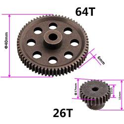 ShareGoo RC 11184 Spur Differential 64T Steel Metal Main Gear & 11176 Pinion 26T Motor Gear,Replacement Gear Combo for Redcat Volcano EPX HSP 1/10 Monster Truck Car