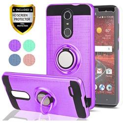 ZTE ZMAX One (Z719DL)/ZTE Grand X4/ZTE Blade Spark Z971 Case with HD Phone Screen Protector,Ymhxcy 360 Degree Rotating Ring & Bracket Dual Layer Resistant Back Cover for ZTE Grand X 4 Z956-ZH Purple