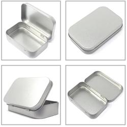 24 Pack Metal Rectangular Empty Hinged Tins Box Containers Mini Portable Box Small Storage Kit, Home Organizer, 3.75 by 2.45 by 0.8 Inch Silver