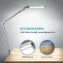 BYB E430 Metal Architect LED Desk Lamp, Swing Arm Task Lamp with Clamp, Eye-Care Drafting Table Lamp, Dimmable Office Light, 4 Lighting Modes, 6 Level Dimmer, Touch Control, Memory Function, Silver