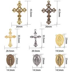 SUNNYCLUE 40PCS 4 Color Tibetan Style Rosary Cross and Center Miraculous Medal with Alloy Cross Pendants and Oval Chandelier Links for Rosary Beads Necklace Making