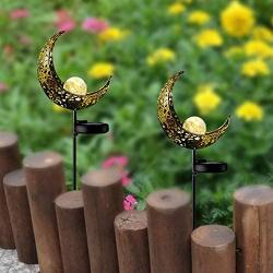 Garden Solar Light Outdoor Decorations-Moon Decor, Crackle Glass Ball Metal Garden Stake Light,Waterproof LED Lights for for Pathway, Lawn, Patio, Yard