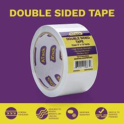 ATack Clear Double-Sided Tape, 2'' x 15 Yards, Tear by Hand, Wall Safe Heavy-Duty Double Sides Self Sticky Wall Fabric Tape for Wood Templates, Furniture, Leather, Curtains and Craft