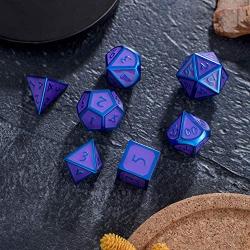 Hestya 7 Pieces Metal Dices Set DND Game Polyhedral Solid Metal D&D Dice Set with Storage Bag and Zinc Alloy with Enamel for Role Playing Game Dungeons and Dragons, Math Teaching (Blue Edge Purple)