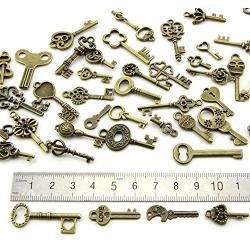 Pack of 50 Pieces Antique Bronze Vintage Petite Size Key Charms DIY Necklace Pendant for Handmade Jewelry Making-Petite Size