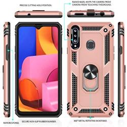 Galaxy A20S Case (Not Fit Galaxy A20/A20E) with HD Screen Protector, Gritup [Military Grade] 360 Degree Rotating Metal Ring Holder Kickstand Armor Bracket Cover Phone Case for Samsung A20S Rose Gold