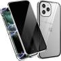 Anti Peeping Magnetic Case for  iPhone 11 Pro, Privacy Case with Clear Double Sided Tempered Glass [Magnet Absorption Metal Bumper Frame] 360°Protection for iPhone 11 Pro-Silver