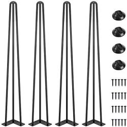 SMARTSTANDARD 40'' Metal Hairpin Coffee Table Legs, 1/2'' 3 Solid Rods, Industrial Home DIY Projects for Furniture, Bench, Dining Board, Desk, High-Stand with Rubber Floor Protectors, Black, 4PCS