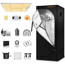 Spider Farmer Grow Tent Kit Complete SF-1000 Dimmable Full Spectrum LED Grow Light Samsung Diodes & MeanWell Driver 27” X 27” X 62”Growing Tent 4 Inch Fan Filter Combo Setup Package System Veg Flower