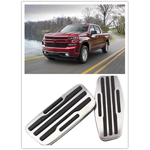 For Chevrolet Chevy Silverado Accessories 2019-2020 2021 Automatic Transmission Non-Slip Metal Rubber Brake Foot Car Gas Pedal Cover Trim 2pcs (Pedal)