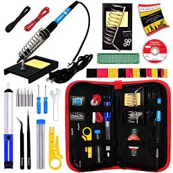 Soldering Iron Kit - Soldering Iron 60 W Adjustable Temperature, Solder Wire, Tweezers, Soldering Iron Stand, Soldering Iron Tips Set, Desoldering Pump, Solder Wick, Heatshrink Tubes [110 V, US Plug]