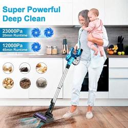 Cordless Vacuum Cleaner, 23Kpa 250W Brushless Motor Stick Vacume, Up to 45 Mins Max Runtime 2500mAh Rechargeable Battery, 5-in-1 Lightweight Handheld for Carpet Hard Floor Car Pet Hair, Blue-INSE S6