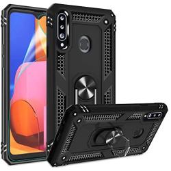 Galaxy A20S Case (Not Fit Galaxy A20/A20E) with HD Screen Protector, Gritup [Military Grade] 360 Degree Rotating Metal Ring Holder Kickstand Armor Bracket Cover Phone Case for Samsung A20S Black