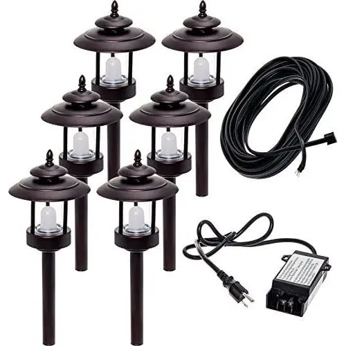 6 Pack Westinghouse 100 Lumen Low Voltage LED Pathway Light Landscape Kit w/Transformer & Cable (Bronze)