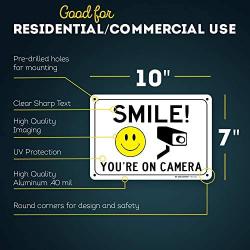 Smile Youre On Camera Sign, Video Surveillance Warning, 7” x 10” Industrial Grade Aluminum, Easy Mounting, Rust-Free/Fade Resistance, Indoor/Outdoor, USA Made by MY SIGN CENTER