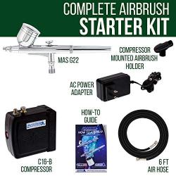 Master Airbrush Multi-Purpose Airbrushing System Kit with Portable Mini Air Compressor - Gravity Feed Dual-Action Airbrush, Hose, How-To-Airbrush Guide Booklet - Hobby, Craft, Cake Decorating, Tattoo