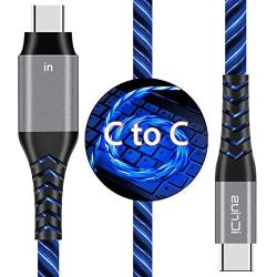 USB C to USB C 6FT Cable, iCrius 60W 3A Light Up Led Fast Charger Cord Compatible with Samsung Galaxy S20+ Ultra/Note 10+, MacBook Air/Pro 13, iPad Pro 2020, Google Pixel 2/3/4 XL, and More (Blue)