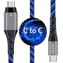 USB C to USB C 6FT Cable, iCrius 60W 3A Light Up Led Fast Charger Cord Compatible with Samsung Galaxy S20+ Ultra/Note 10+, MacBook Air/Pro 13, iPad Pro 2020, Google Pixel 2/3/4 XL, and More (Blue)
