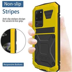 Simicoo Samsung S20 Ultra Metal Bumper Silicone Case Hybrid Military Shockproof Heavy Duty Rugged Defender case Built-in Screen Protector Stand Camera Lens Protector Cover for S20 Ultra (Yellow)