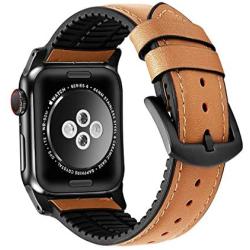 OWNACE [Upgraded] Compatible with Apple Watch Band Oil wax leather 44mm 42mm Series 6 5 4 3 Rugged Hybrid Sports Genuine Leather Vintage Dressy Bands Replacement Sweatproof iwatch Men (brown)