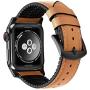 OWNACE [Upgraded] Compatible with Apple Watch Band Oil wax leather 44mm 42mm Series 6 5 4 3 Rugged Hybrid Sports Genuine Leather Vintage Dressy Bands Replacement Sweatproof iwatch Men (brown)