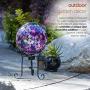 Alpine Corporation Outdoor Solar Powered Pink Glass Mosaic Gazing Globe with LED Lights and Metal Stand, Violet