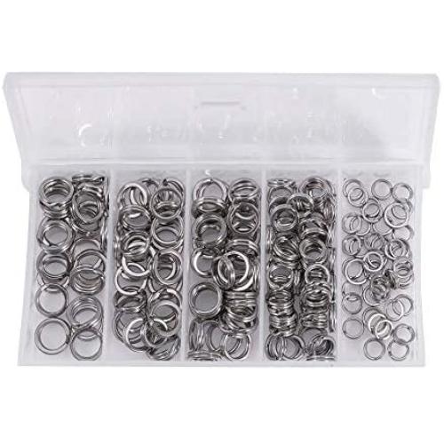 Stainless Steel Split Ring, 200PCS 5Sizes Split Rings Solid Lures Connectors Fishing Tackle High Strength Lure Tackle Connector kit
