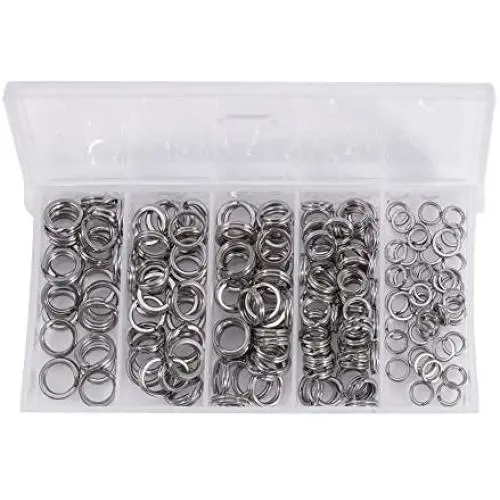 Stainless Steel Split Ring, 200PCS 5Sizes Split Rings Solid Lures Connectors Fishing Tackle High Strength Lure Tackle Connector kit Stainless Steel Split Ring, 200PCS 5Sizes Split Rings Solid Lures Connectors Fishing Tackle High Strength Lure Tackle Connector kit