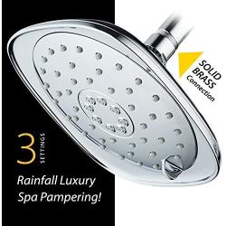 AquaDance Pressure 3-Function Giant 7.3-Inch Designer Rain Shower Head w/High Pulsating Massage & Whisper-Quiet(TM) Technology More Power-Less Noise/Brass Metal Connection Nut, Anti-Clog Jets, Chrome