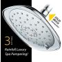 AquaDance Pressure 3-Function Giant 7.3-Inch Designer Rain Shower Head w/High Pulsating Massage & Whisper-Quiet(TM) Technology More Power-Less Noise/Brass Metal Connection Nut, Anti-Clog Jets, Chrome