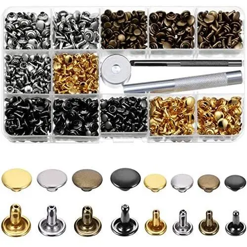 520 Set Leather Rivets Double Cap Rivet Tubular Metal Studs 2 Sizes with 3 Fixing Tool Kit for Leather Craft Repairs Decoration (Gold, Silver, Bronze and Gunmetal) 520 Set Leather Rivets Double Cap Rivet Tubular Metal Studs 2 Sizes with 3 Fixing Tool Kit for Leather Craft Repairs Decoration (Gold, Silver, Bronze and Gunmetal)