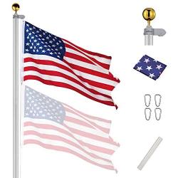 Yeshom 25 FT Upgraded Sectional Aluminum Flagpole 15 Gauge 24-30mph 3x5 US American Flag Ball Fly 2 Flags Outdoor