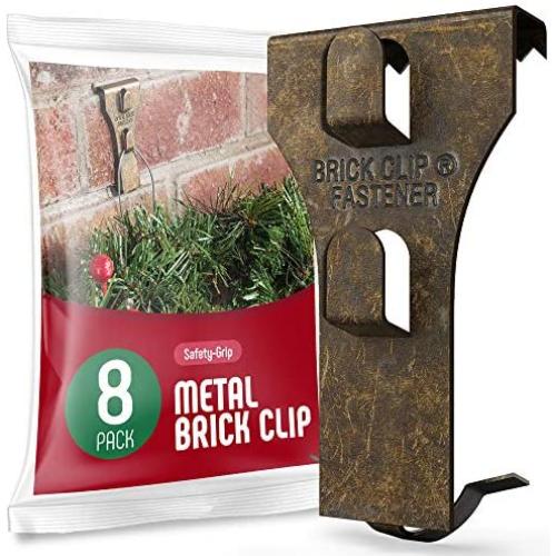 Brick Clips Hanger [Set of 8] Metal Brick Clip for Hanging Outdoors, Hanging Wreaths, Garlands, Lights, Wall Pictures & All Décor Hanging - Fits Brick 2.1 / 2.2 Inch - Holds Up to 25 Pounds - USA Made