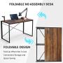 Folding Desk 40 Inch Small Computer Desk Foldable Home Office Desks for Small Spaces Simple Collapsible Study Writing Desk No Assembly Compact Laptop Gaming Table with Black Fold Up Metal Brown