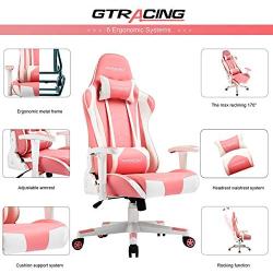 Gtracing Gaming Chair Racing Office Computer Ergonomic Video Game Chair Backrest and Seat Height Adjustable Swivel Recliner with Headrest and Lumbar Pillow Esports Chair (Pink)